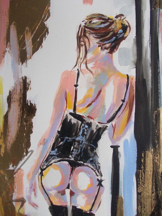 Monika 5 -Mixed Media Nude Woman  Painting on Paper