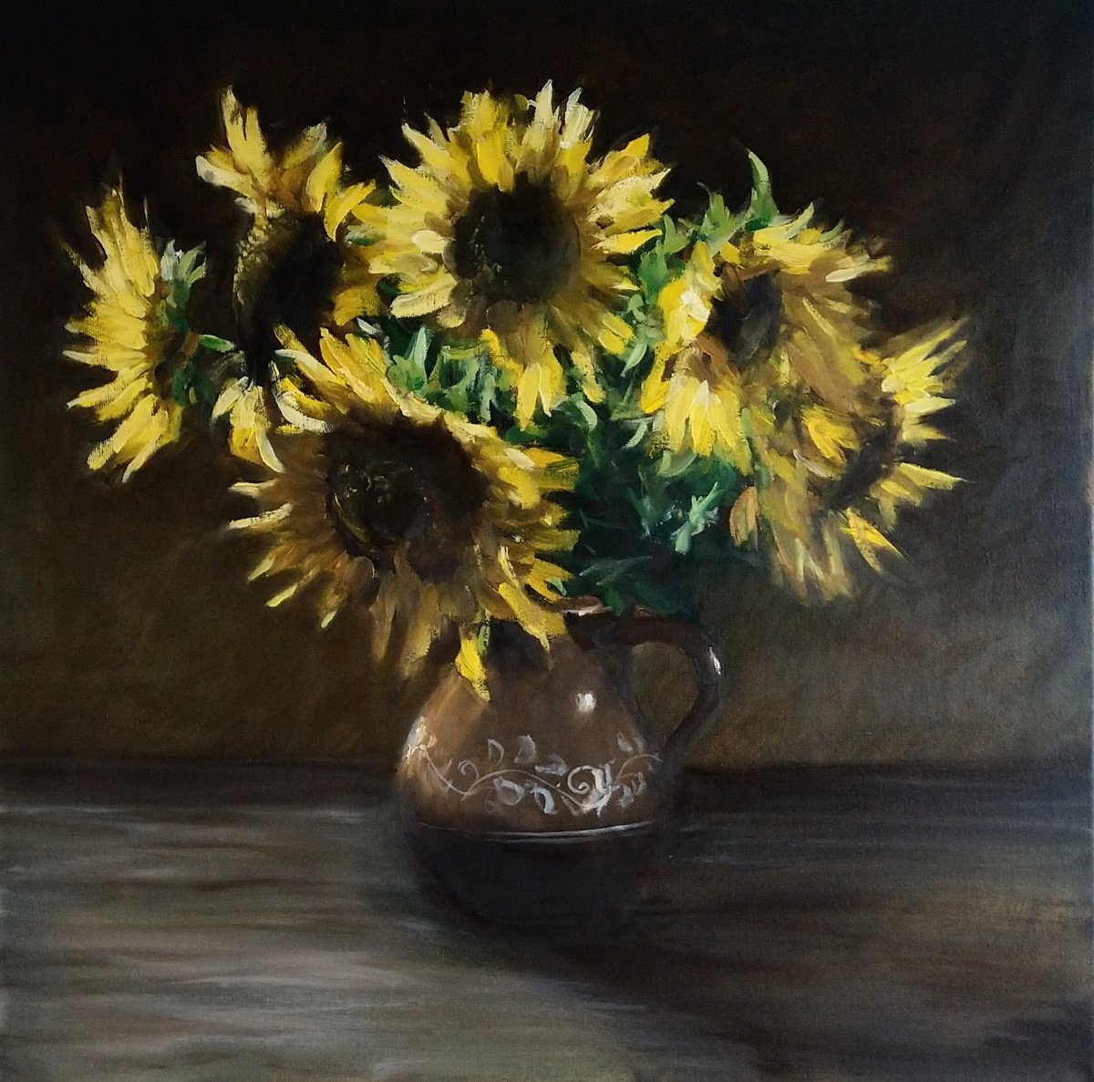 Sunflower In A Clay Vase By Sebastian Beianu, 20 X 20, Artwork For Sale On Artfinder