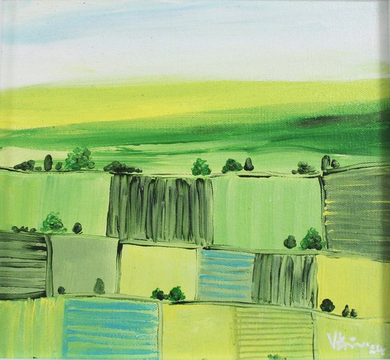 Beautiful countryside - Acrylic painting on unstretched canvas & framed