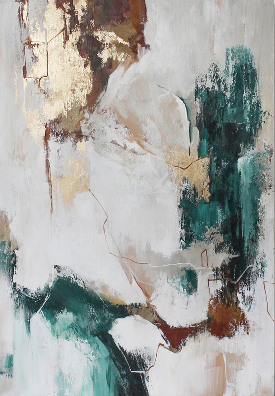 "Emerald Flux" Emerald gold abstract art
