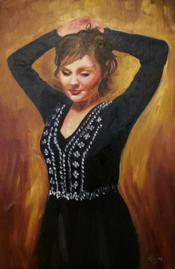 Diamante in Black - A Figurative Oil Painting by Marjory Sime