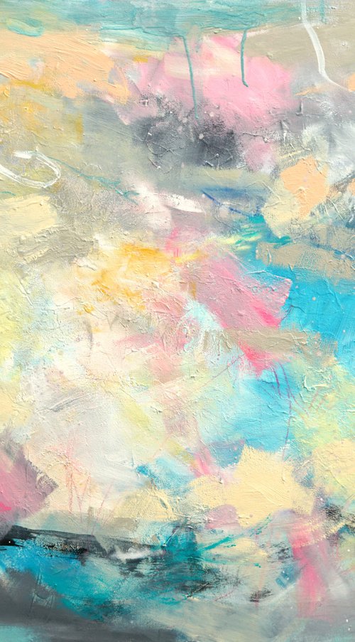 A Breath of Beach Air 40x30" Light Breezy Abstract Expressionist Painting on Large Canvas by Kerri McCabe