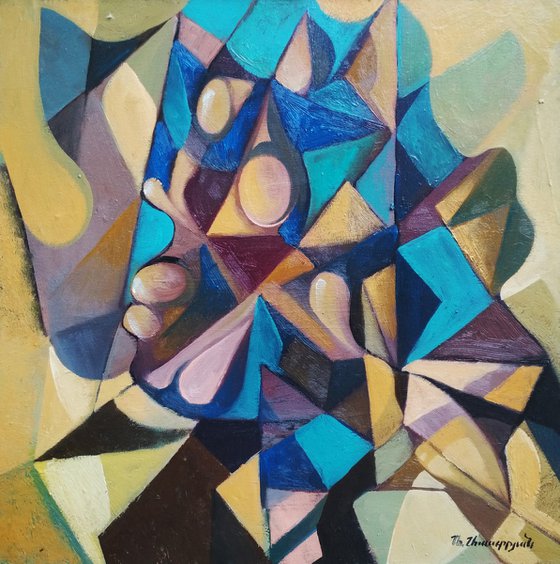 Mirror  (50x50cm,  oil painting, ready to hang)