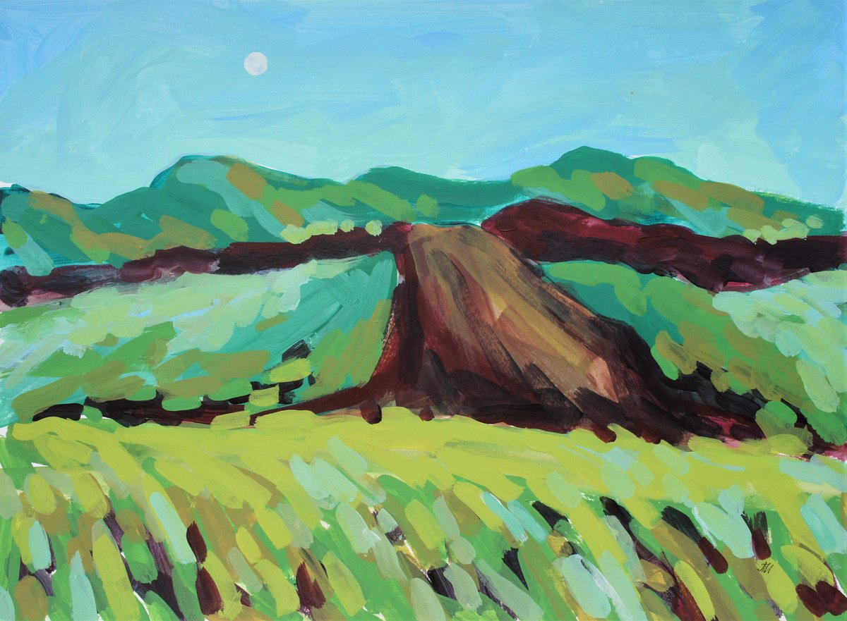 Impressionistic Landscape Acrylic Painting By Irina Plaksina, 16 X 12, Early Morning And Birdsong, Original Artwork