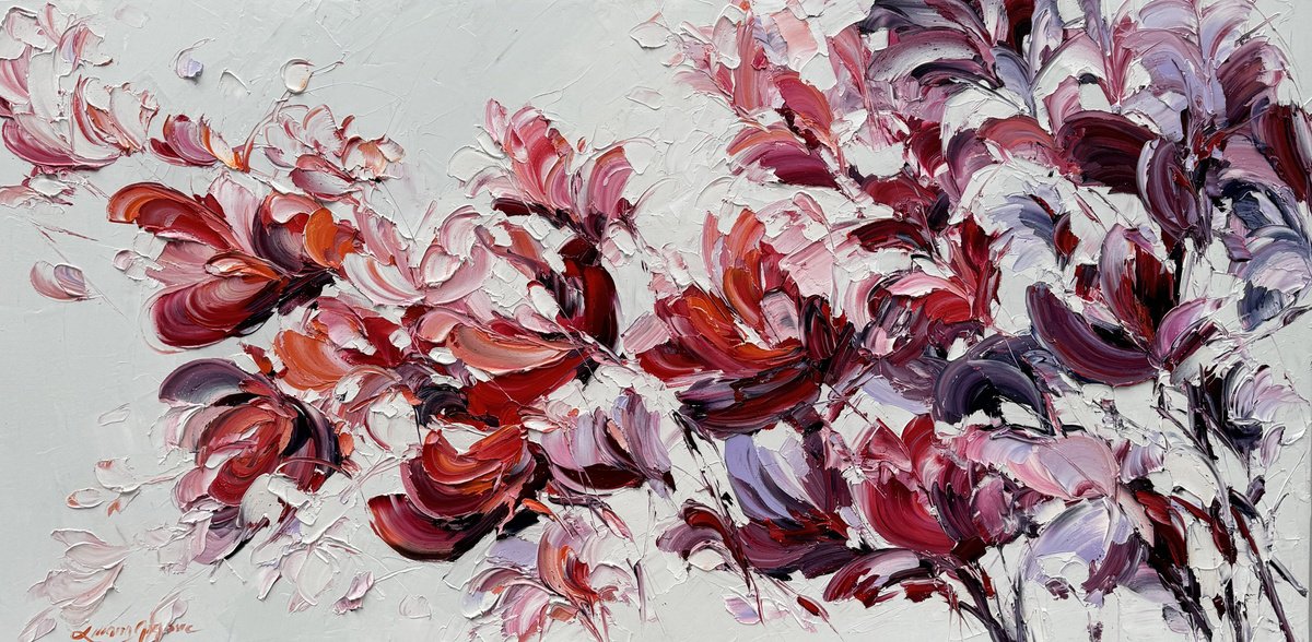 Impressionistic Botanical Oil Painting By Liliana Gigovic, 60 X 30", Magnolia No 22, Original Artwork