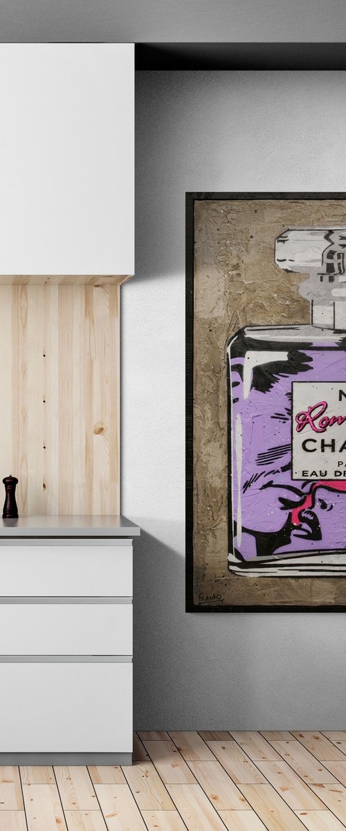 The Fragrance of Romance 120cm x 150cm Chanel Industrial Concrete Urban Pop Art Painting With Custom Etched Frame by Franko