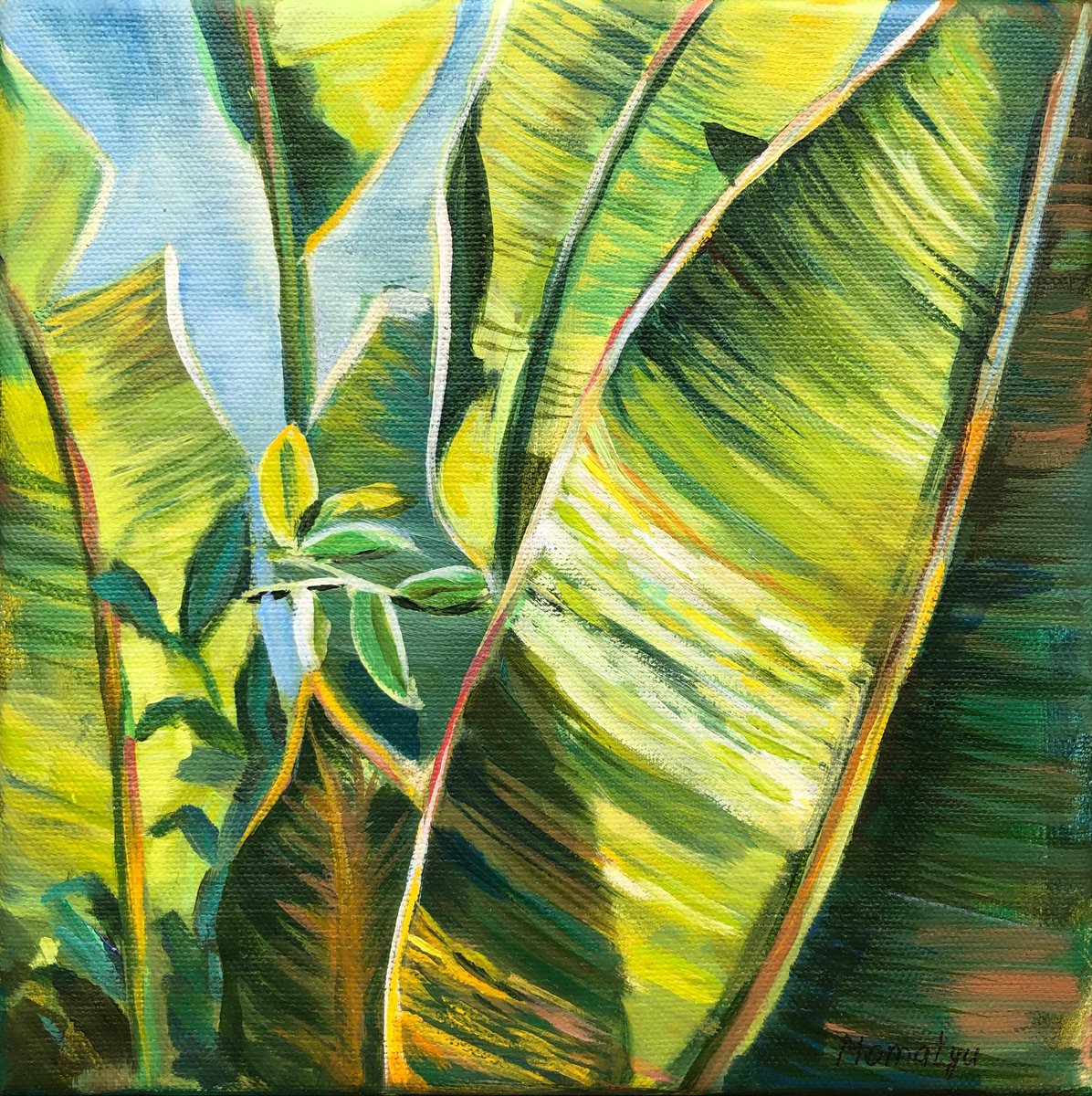 Impressionistic Giclee Print , «Sunlight Game». Green Tropical Garden By Momalyu, 16 X 16, Artwork For Sale On Artfinder