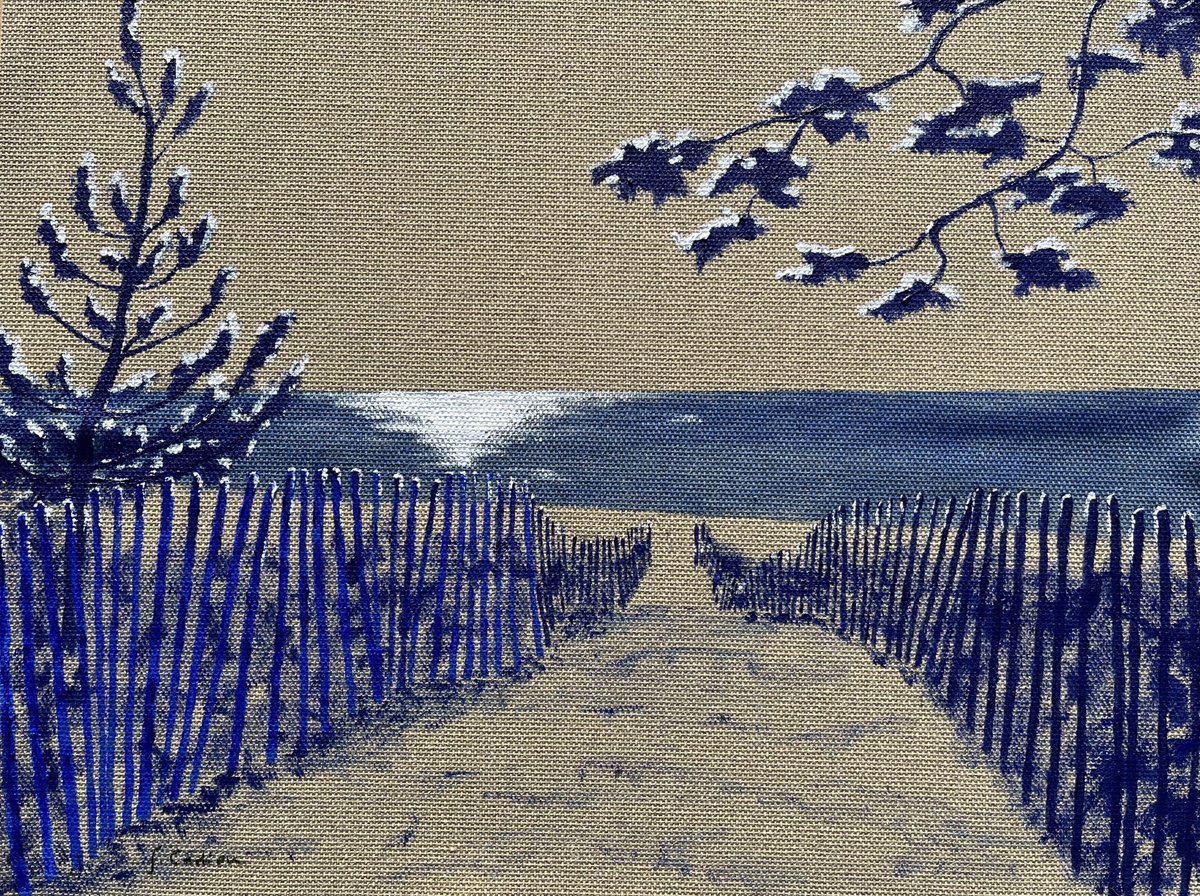 Landscape Acrylic Painting By Cadiou Frederic, 17 X 13, Beach Linen, Original Artwork