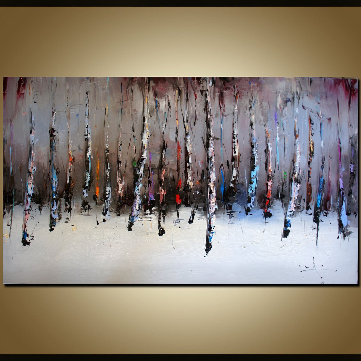 Impressionistic Landscape Oil Painting By Stanislav Lazarov, 47 X 28", Winter Etude, Original Artwork