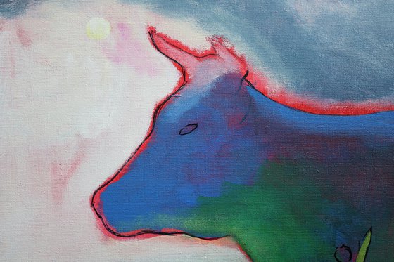 Neon Cow and Peony Bush