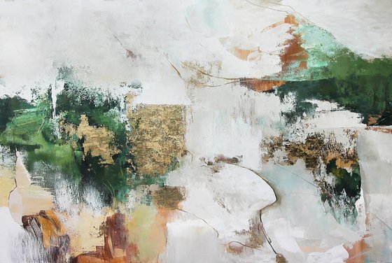 "Green Avalanche 5" Green brown gold abstract