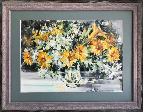 Yellow flowers. one of a kind, original artwork, handmade art.