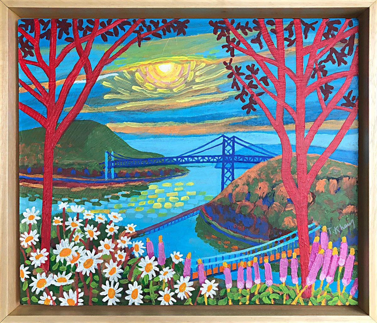 Expressive Landscape Acrylic Painting By Tony Khawam, 20 X 18", Hudson Romance, Original Artwork