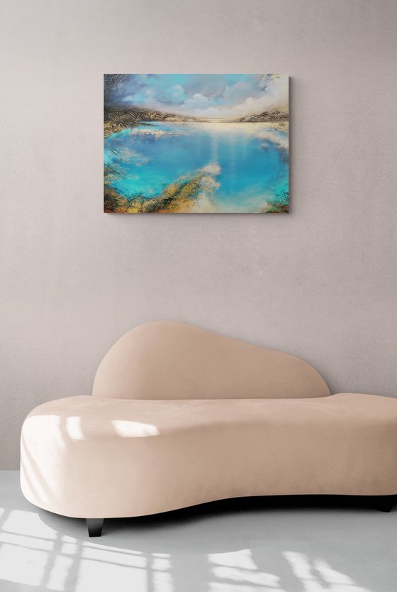 A large original modern semi-abstract figurative seascape painting "Deep Inside"