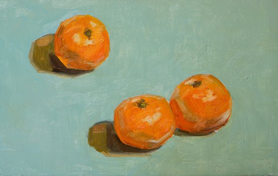 modern still life of tangerines with rough brushstroke