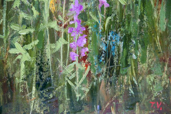 Blooming meadow. Oil painting. Original Art.