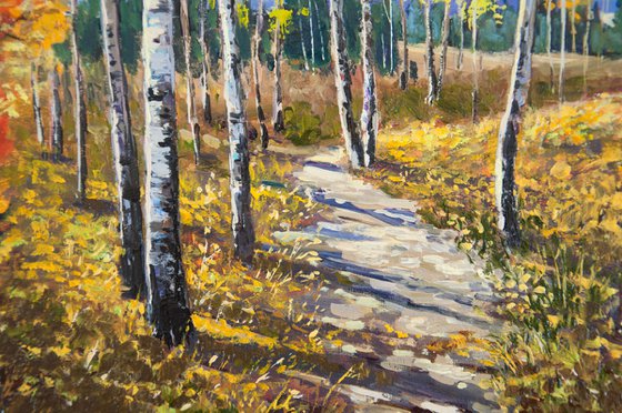 Autumn forest. Oil painting. Original Art. 14 x 12in.