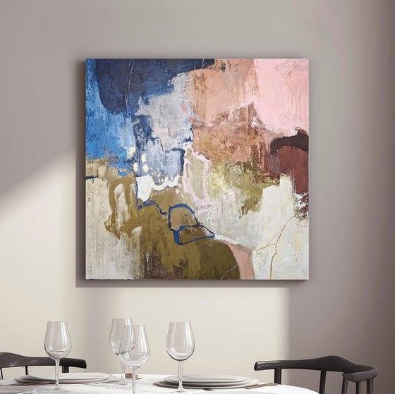 "Grace 2" Navy blue olive pink abstract art