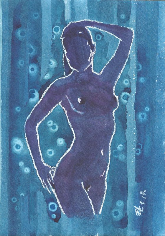 Nude on turquoise №3. 21X29.5cm