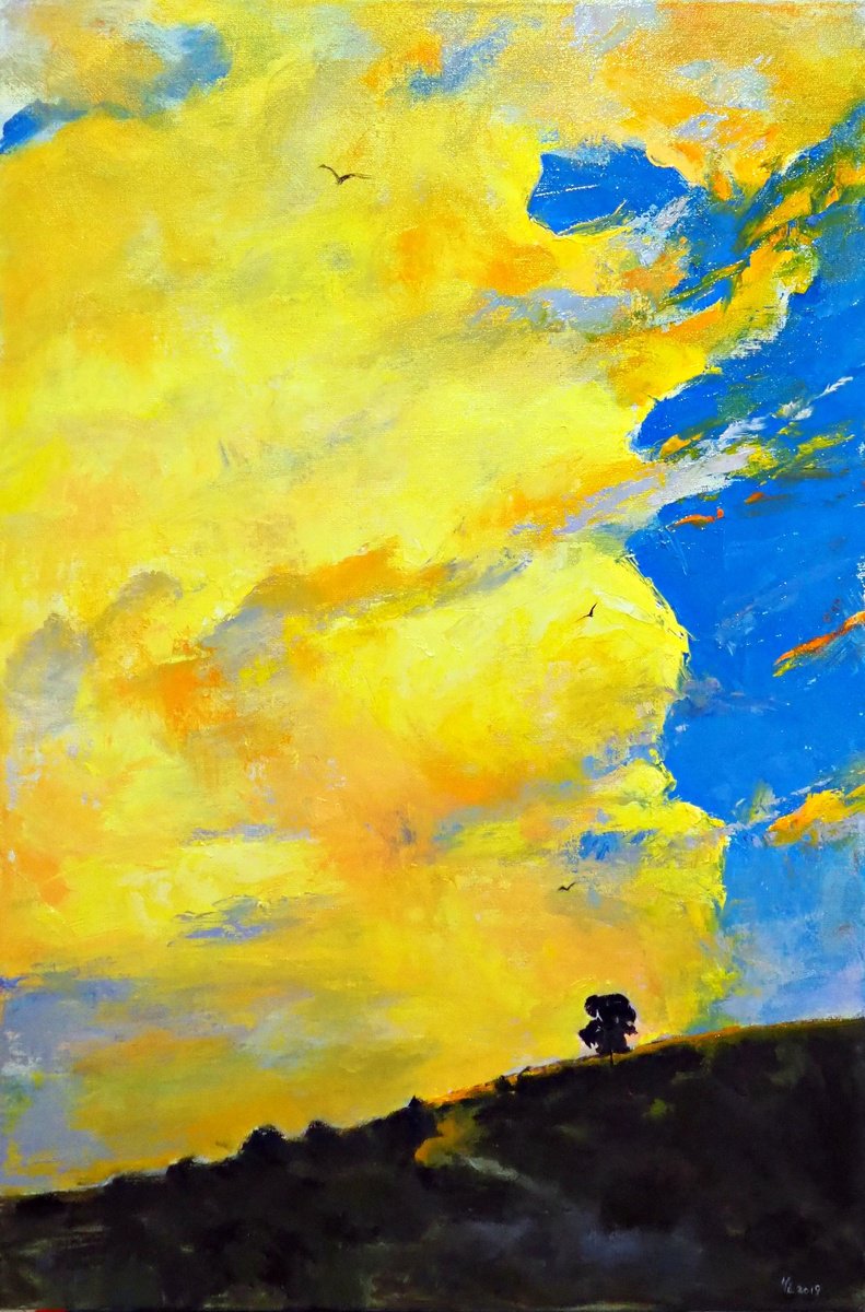 Impressionistic Landscape Oil Painting By Yuanyuan Liu, 24 X 35", Big Sky, Original Artwork