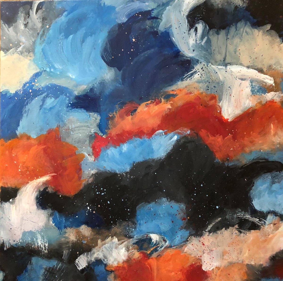 Abstract Landscape Acrylic Painting By Kate Marion Lapierre, 20 X 20", Flaming Intensity, Original Artwork