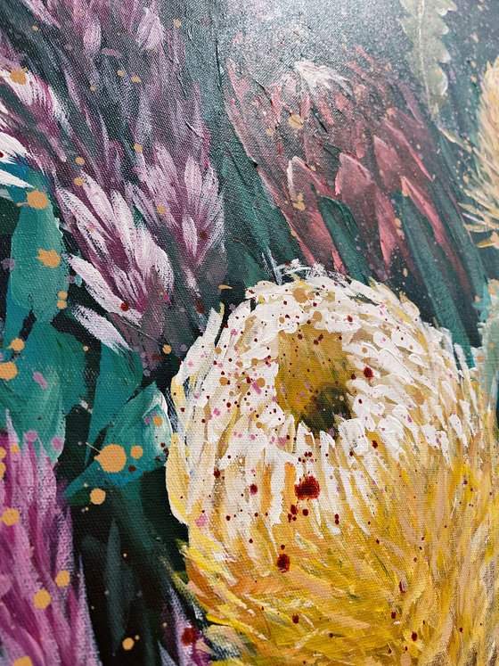 Forevermore – Acorn Banksia, Protea pink ice and Flamingo Celosia By HSIN LIN