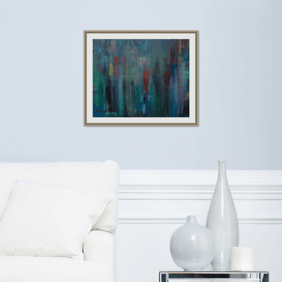 Cascading, Original Abstract Painting, dark colors blue and grays oil canvas