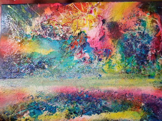 Abstract Landscape Oil Painting Sunset Cosmic Storm Colorful painting Stormy Skies