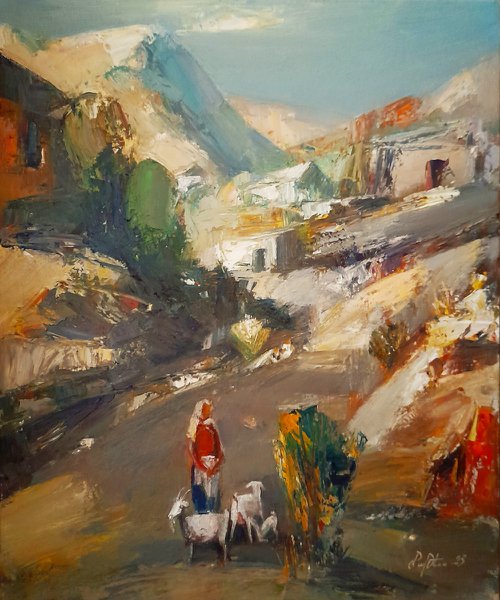 Rural life 45x55cm, oil painting, palette knife by Matevos Sargsyan