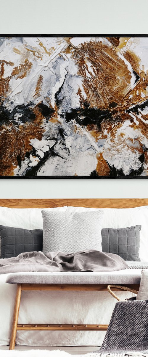 Rusted Black Ice 190cm x 100cm Brown Black White Textured Abstract Art by Franko