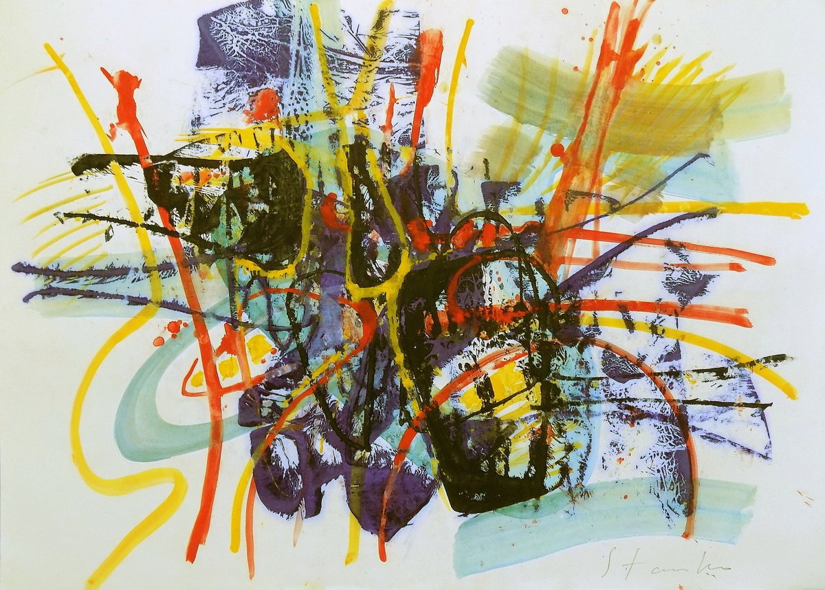 Abstract Acrylic Painting By Stanislav Bojankov, 28 X 20", Improvisation-Lxiv, Original Artwork
