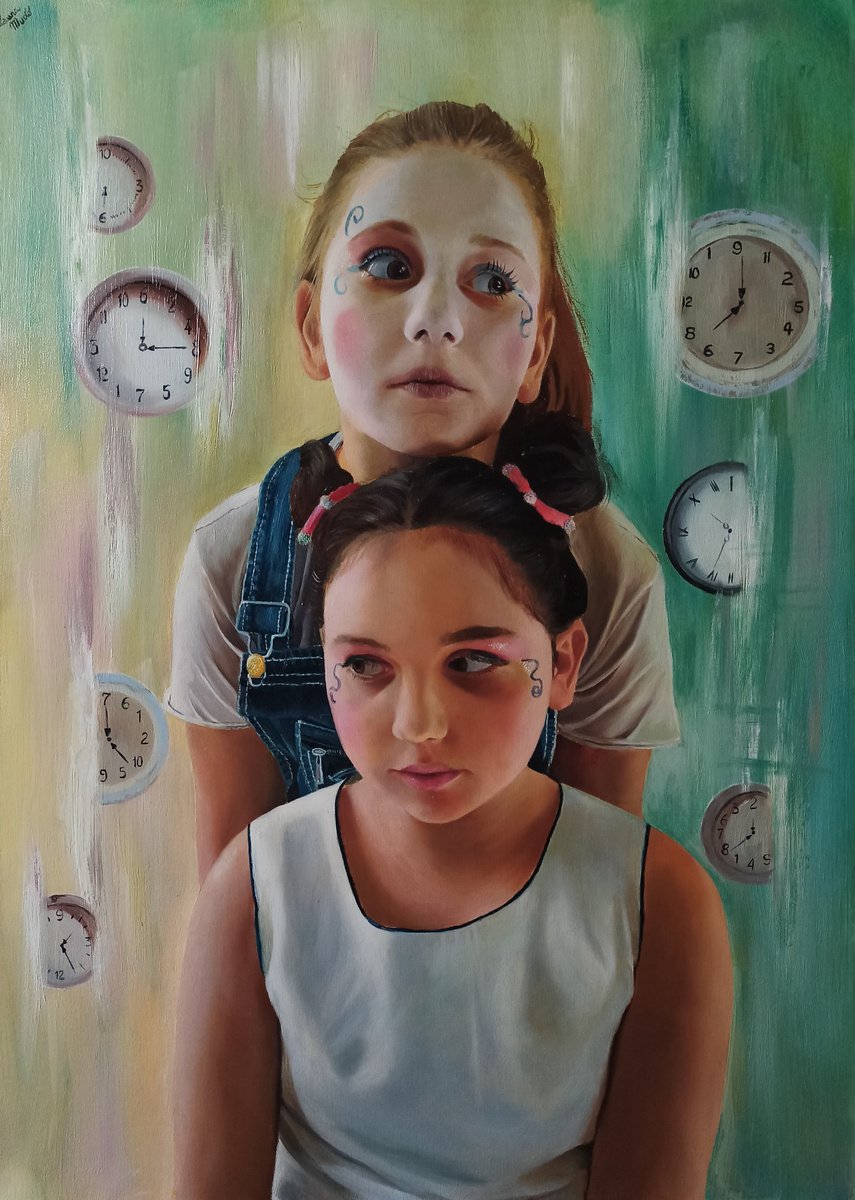 Surrealistic Portrait Oil Painting By Laura Muolo, 20 X 28", Disturbo Apparente, Original Artwork