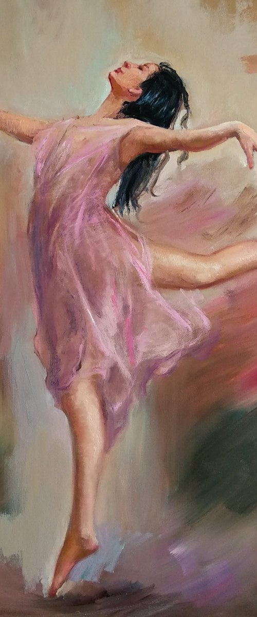 Dancing Woman Ballerina Large Oil Painting by Anastasia Art Line