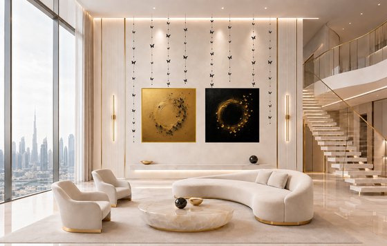 Abstract Gold and Black Butterfly Set