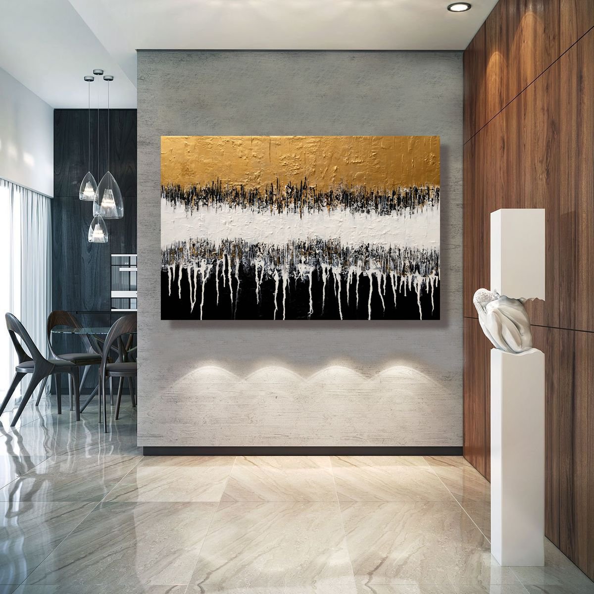 Abstract Acrylic Painting By Julijana Ravbar, 47 X 31", Golden Days, Original Artwork