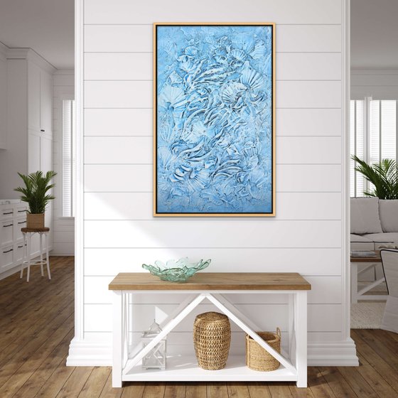 BEACH TREASURES III. Abstract Textured 3D Art, Contemporary Vertical Painting with Dimensions