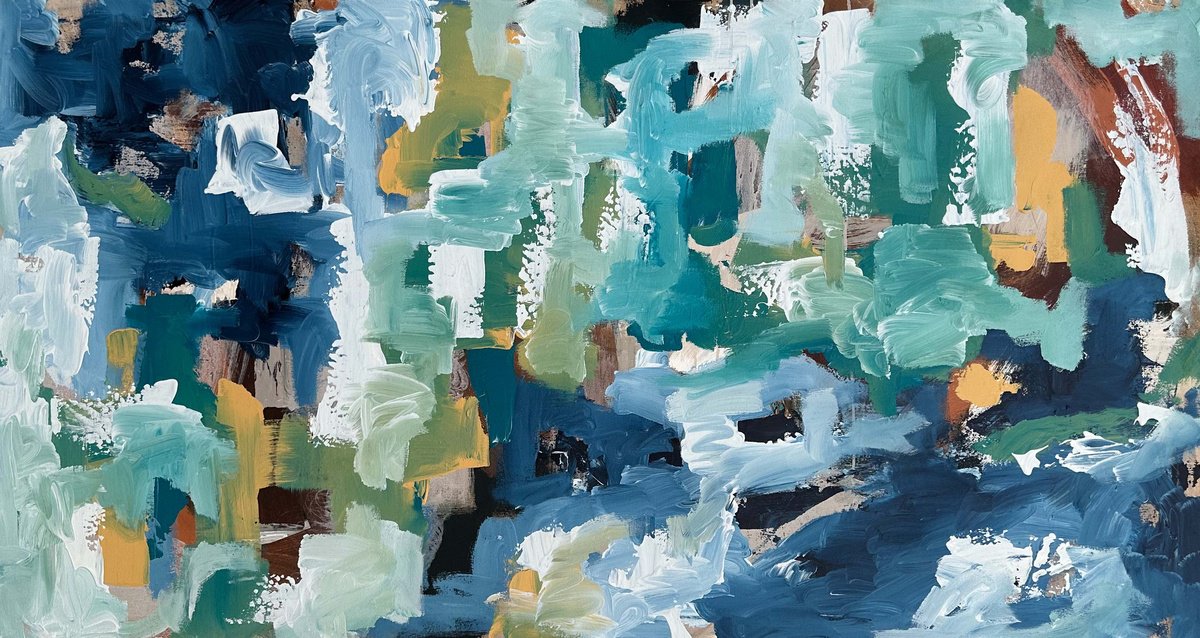 Abstract Landscape Acrylic Painting By Omar Obaid, 59 X 30", The Moments We Know 3, Original Artwork