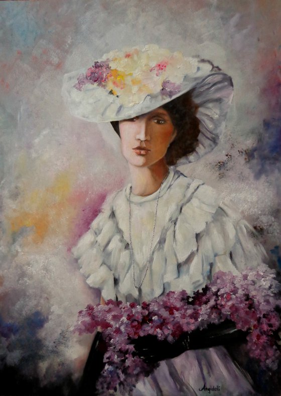 Lady with purple flowers