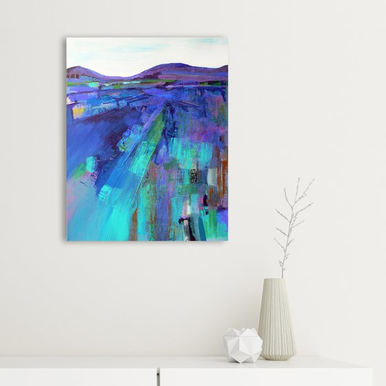 Abstract landscape - Blue Hills  (ready to hang semi abstract landscape on canvas)