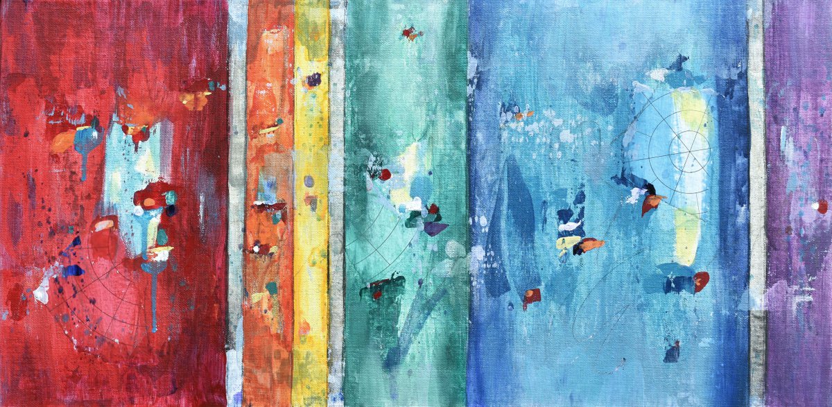 Abstract Landscape Acrylic Painting By Cynthia Ligeros, 24 X 12, Colors Of Vitality, Original Artwork