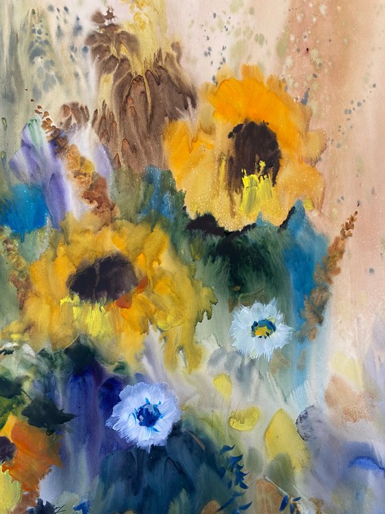 Watercolor “Still life. Flowers of Sun no.2” perfect gift