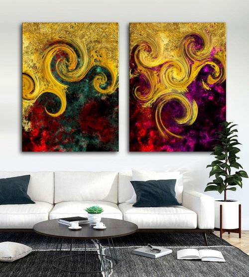 Fuegos fatuos 3/XL large diptych set of 2 by Javier Diaz