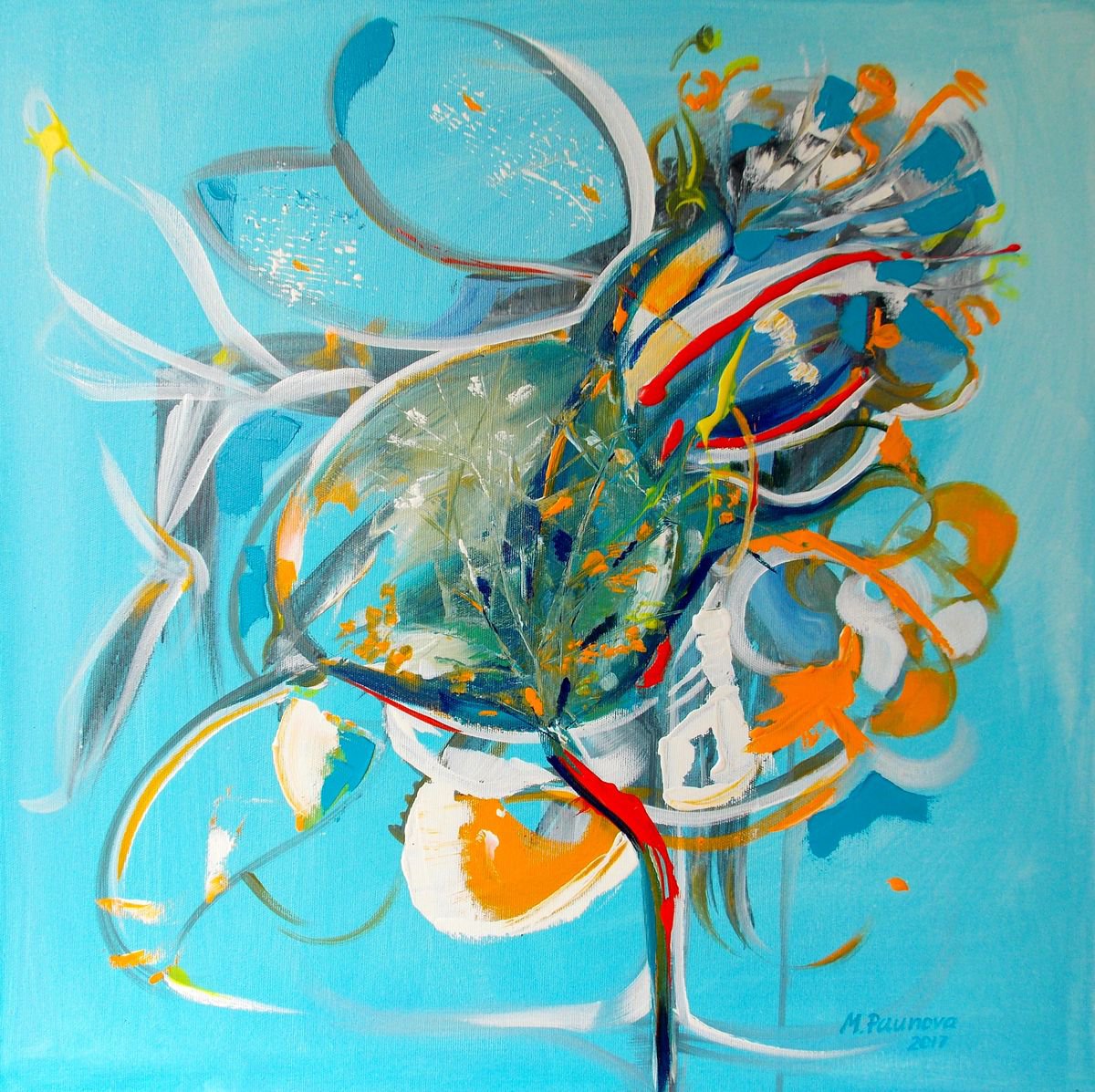 Organic Landscape Acrylic Painting By Maria Paunova, 24 X 24", Allegro, Original Artwork