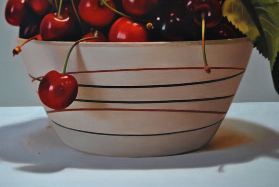 Still life with cherries V , Original oil on canvas painting