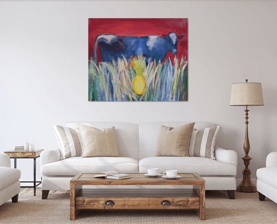 Cow with pineapple
