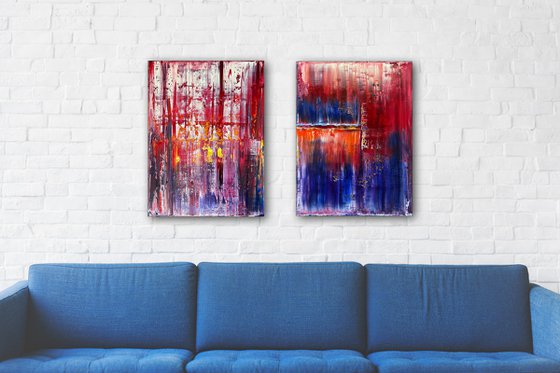 "Two Painters Walk Into A Bar" - FREE USA SHIPPING + Save As A Series - Original Large PMS Abstract Diptych Oil Paintings On Canvas - 36" x 24"