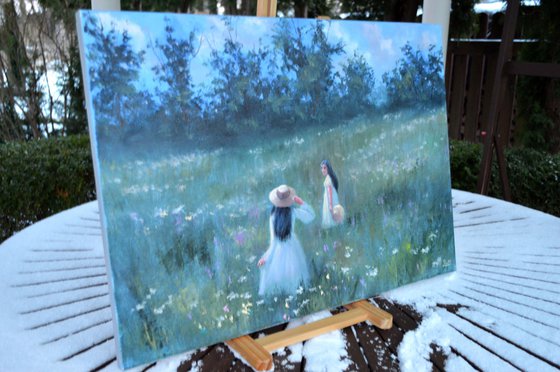 Among the Wildflowers. Medium Oil Painting