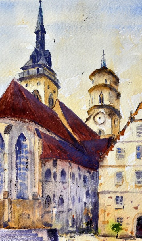 Schillerplatz chg. Stuttgart Germany 25x36 cm 2022 by Nenad Kojić watercolorist