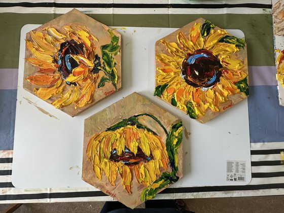 Triptiek Yellow Sunflower