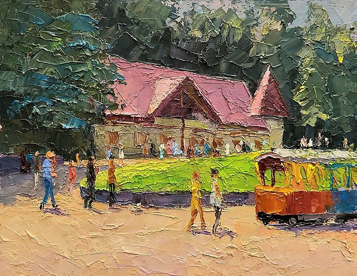 Impressionistic Landscape Oil Painting By Boris Serdyuk, 12 X 9, On A Day Off, Original Artwork